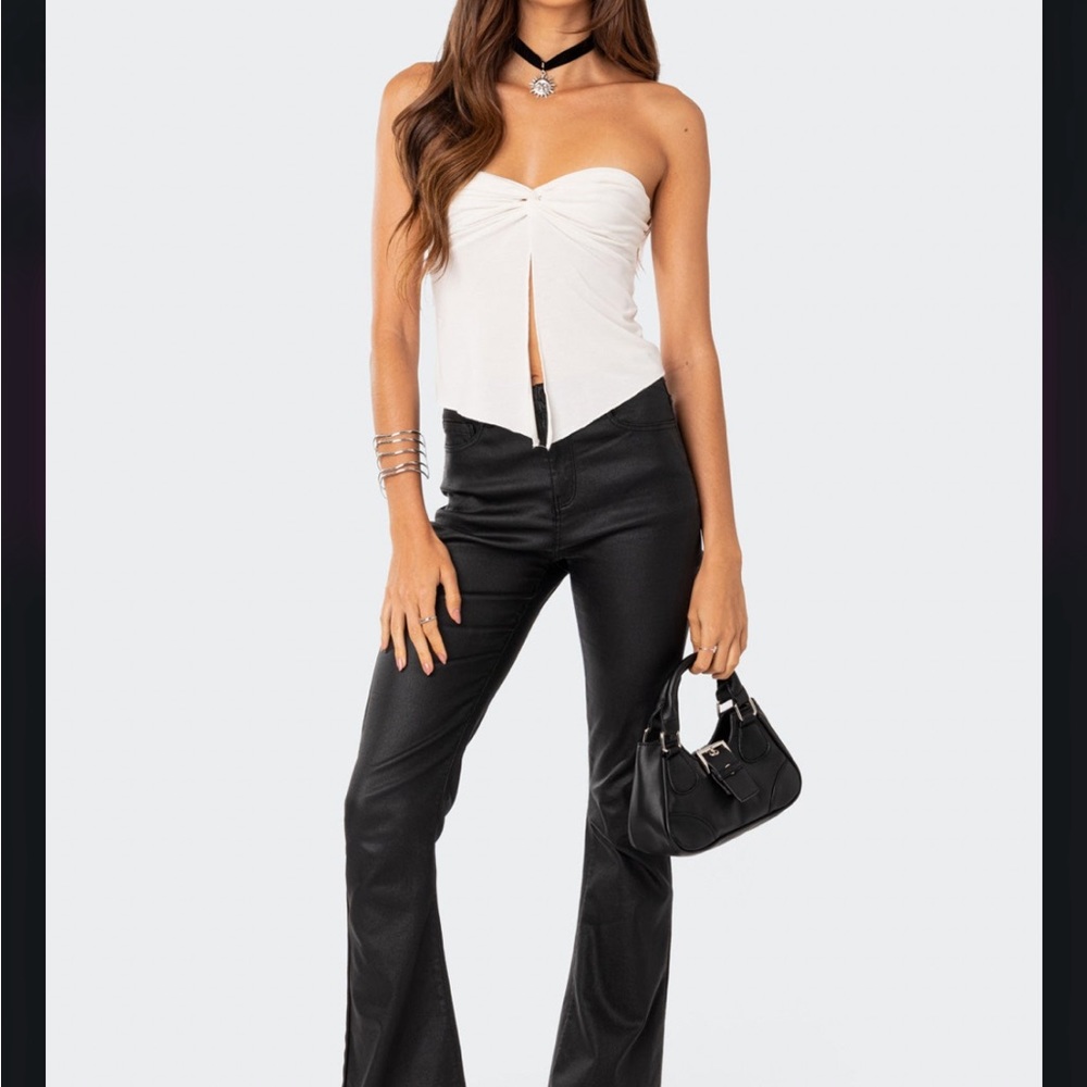 Edikted Luna Faux Leather Flare Jeans
